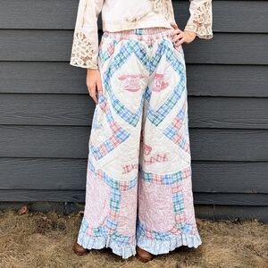 ooak VINTAGE QUILT PANTS handmade wide leg S